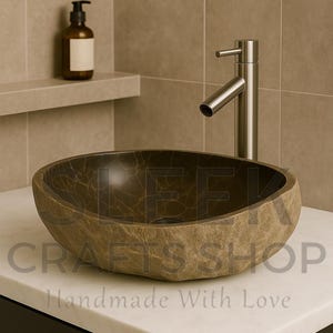 River Stone gootsteen, 15-22 inch medium, stenen gootsteen, gootsteen badkamer, vaartuig gootsteen, rustieke gootsteen, natuursteen gootsteen, granieten gootsteen, stenen gootsteen