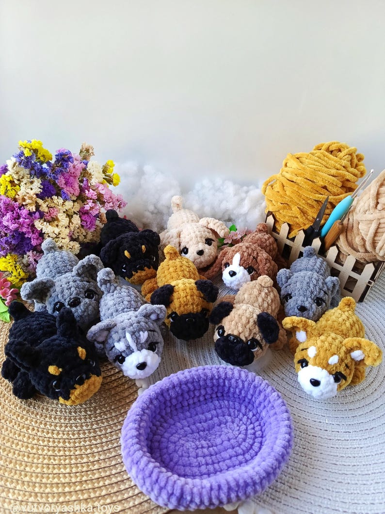 Tiny Puppies PDF Crochet Pattern: 10 Amigurumi Dog Breeds with Beds (Digital Tutorial)