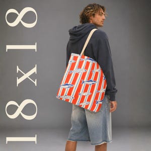 Sardine Tote Bag Coastal Beach Tote European Summer Shoulder Bag Nautical Pool Tote Durable Farmers Market Bag Caryall Seaside Aesthetic 18" × 18''