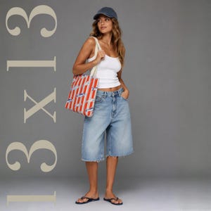 Sardine Tote Bag Coastal Beach Tote European Summer Shoulder Bag Nautical Pool Tote Durable Farmers Market Bag Caryall Seaside Aesthetic 13" × 13''