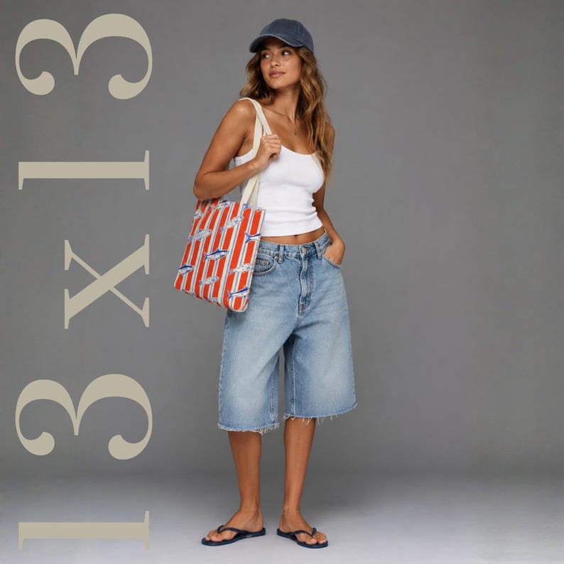 Sardine Tote Bag Coastal Beach Tote European Summer Shoulder Bag Nautical Pool Tote Durable Farmers Market Bag Caryall Seaside Aesthetic 13" × 13''