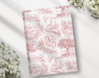Pride and Prejudice Pink Toile De Jouy Hardcover Journal Book Review Notebook Jane Austen Gifts Coquette Reading Nook Decor Basket Filler