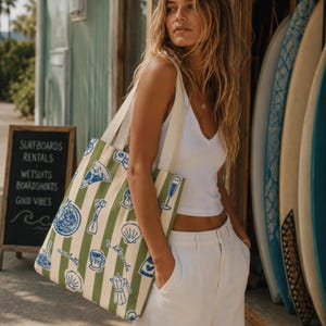Italian Summer Tote Bag Coastal Beach Bag Mediterranean Tote Ciao Beach Vacation Tote Pool Bag Gift for Beach Lovers European Aesthetic image 2
