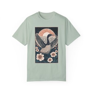 Linocut Loon Shirt Birding Tshirt Folk Art Linoprint Bird Shirt Gorpcore Nature Tee Lake Winnipesaukee Waterfowl Bird Watching Gift Hiking image 6