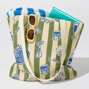 Italian Summer Tote Bag Coastal Beach Bag Mediterranean Tote Ciao Beach Vacation Tote Pool Bag Gift for Beach Lovers European Aesthetic image 1