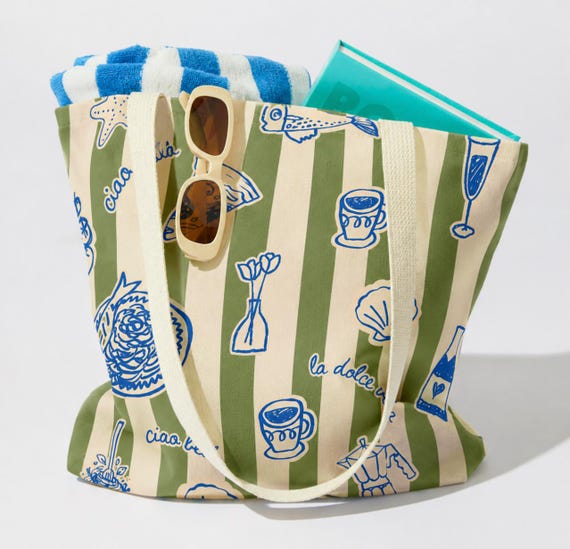 Italian Summer Tote Bag Coastal Beach Bag Mediterranean Tote Ciao Beach Vacation Tote Pool Bag Gift for Beach Lovers European Aesthetic