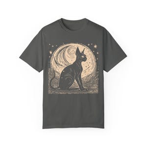 Sphynx Cat Linocut Tshirt Whimsigoth Clothing Mystical Animal Shirt Dark Academia Aesthetic Hairless Cat Mom Dad Tee Witchy Cat Lover Gift image 6
