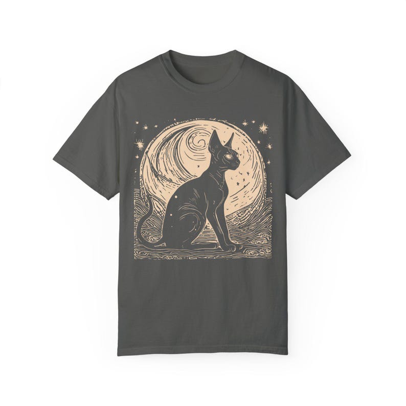 Sphynx Cat Linocut Tshirt Whimsigoth Clothing Mystical Animal Shirt Dark Academia Aesthetic Hairless Cat Mom Dad Tee Witchy Cat Lover Gift image 6