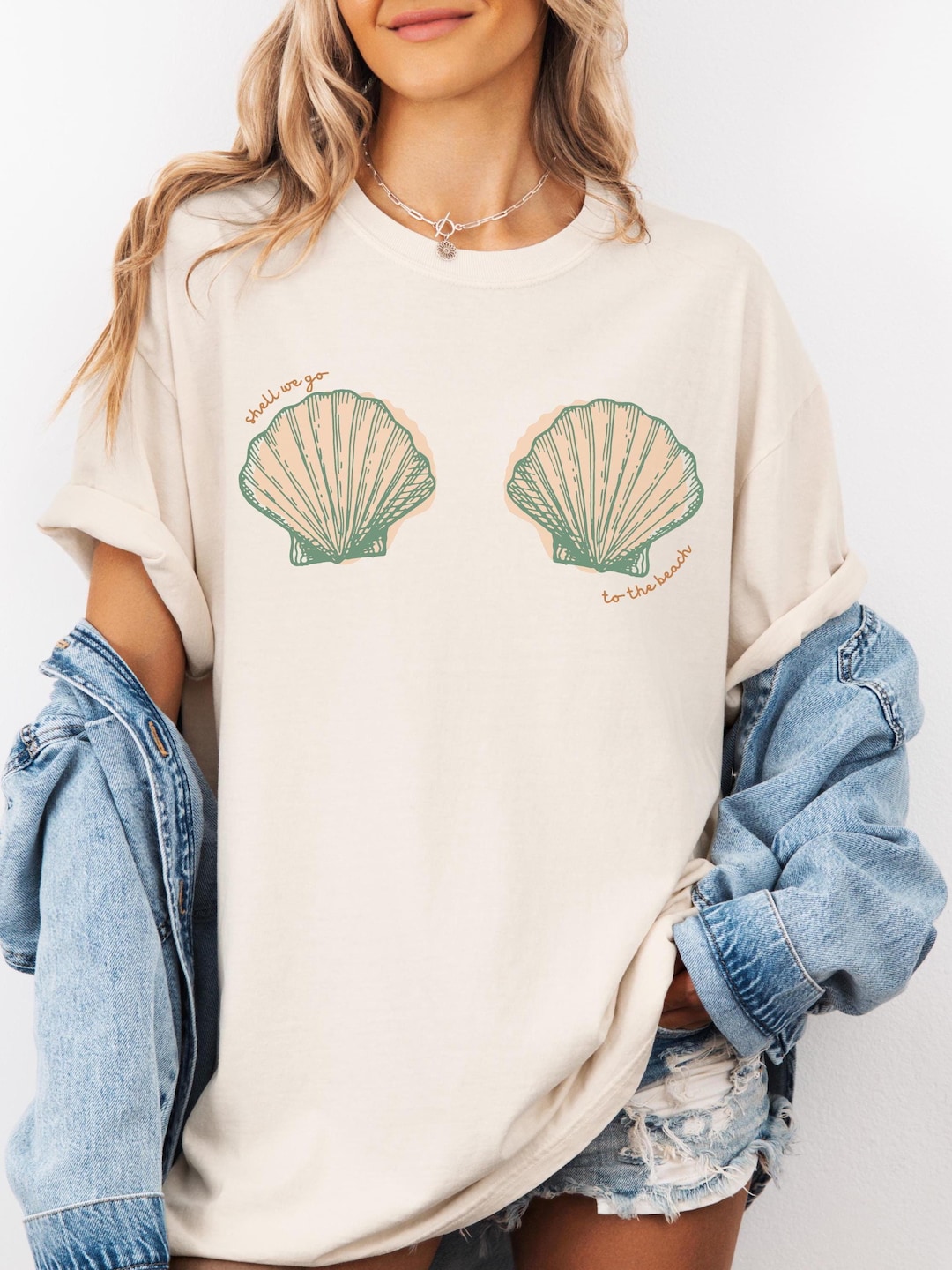 Shell Style Shirt Seashell Bra Tshirt Mermaidcore Beachy Oversized Shells Shirt Ocean ...