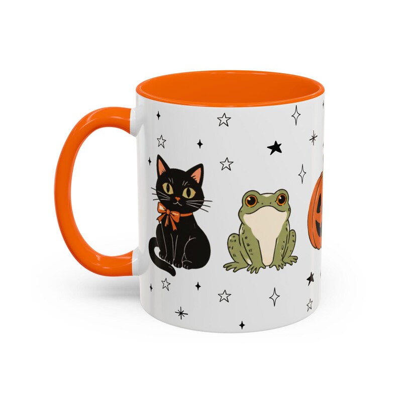 Retro Halloween Mug Ghost Witch Vintage Black Cat Coffee Cup Spooky Season Gift Fall Coffee Mug Cute Autumn Kitchen Decor Ceramic Mug Orange