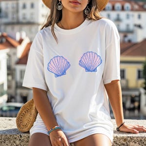 Camiseta de concha, sujetador de sirena, camiseta de pescador, camiseta de bikini de concha, camiseta de playa Oceancore, camiseta de verano de chica coco, viaje de chicas playero