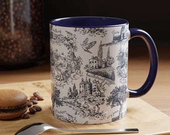 Pride and Prejudice Toile De Jouy Mug Jane Austen Gift Librariancore Tea Cup Coquette Barely Tolerable Bookish Mug Mr Darcy Most Ardently