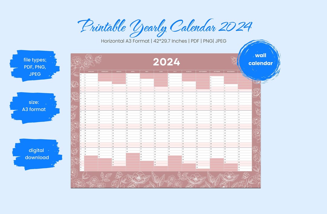 Printable Year Wall Planner 2024 2024 Full Year Wall Planner A3 ...