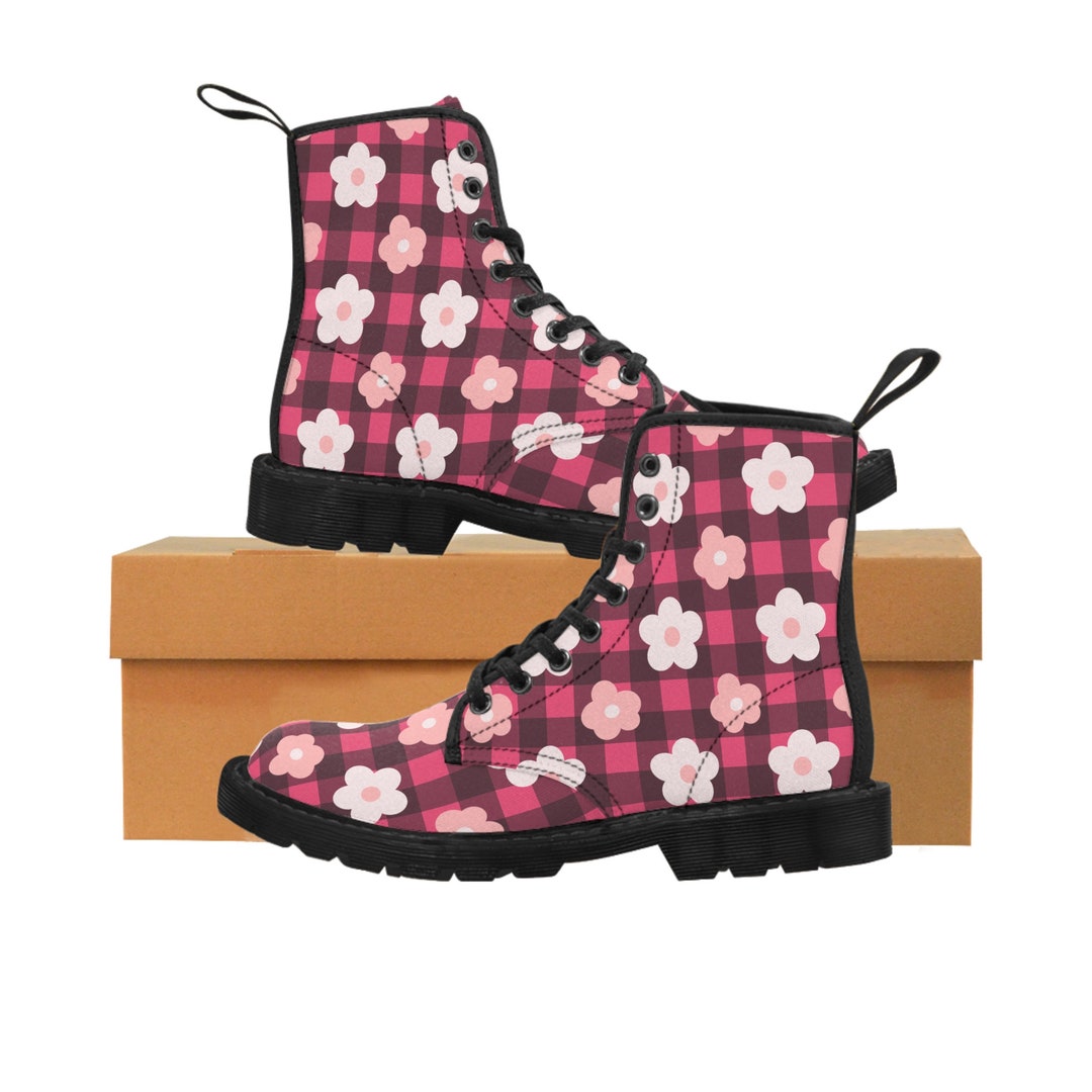Pink Plaid Tartan Print Women's Boots
