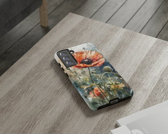 Poppy4-Tough Phone Cases-Compatible with Samsung, iPhone or Google Pixel Phones-Gift Ideas for Her-Gardens-Flowers-Watercolor-Cottagecore