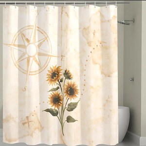 Rideau de douche, carte au trésor tournesol, 72 x 72 po., cadeau de pendaison de crémaillère, décoration de salle de bain, motif floral