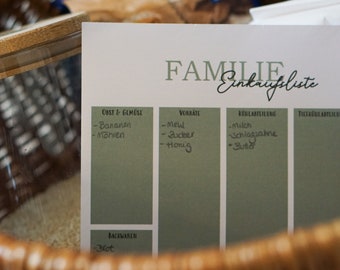 Lista della spesa per famiglie con categorie