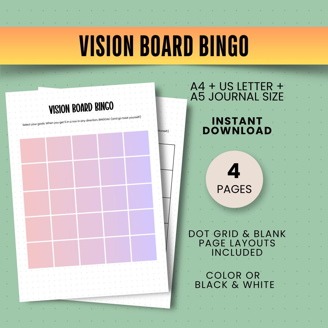 BINGOALS Printable Vision Board Bingo Premade Journal Pages ...