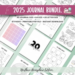 Premade Bullet Journal Bundle, 2025 Printable Planner Insert Pages, A5 A4 US Letter Digital Planner Year In Pixels Mood Tracker Pages