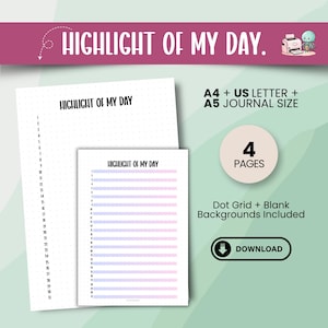 Highlight of the Day Printable, Positive Mindset Tracker, Mental Gesundheit Awareness Log, Journal tägliche Seiten A4, A5, USL Bullet Journal Einleger