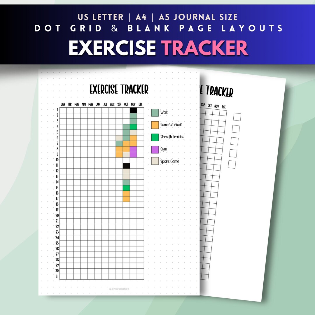 Dot Grid Bullet Journal Exercise Workout Tracker Page, Daily Digital ...