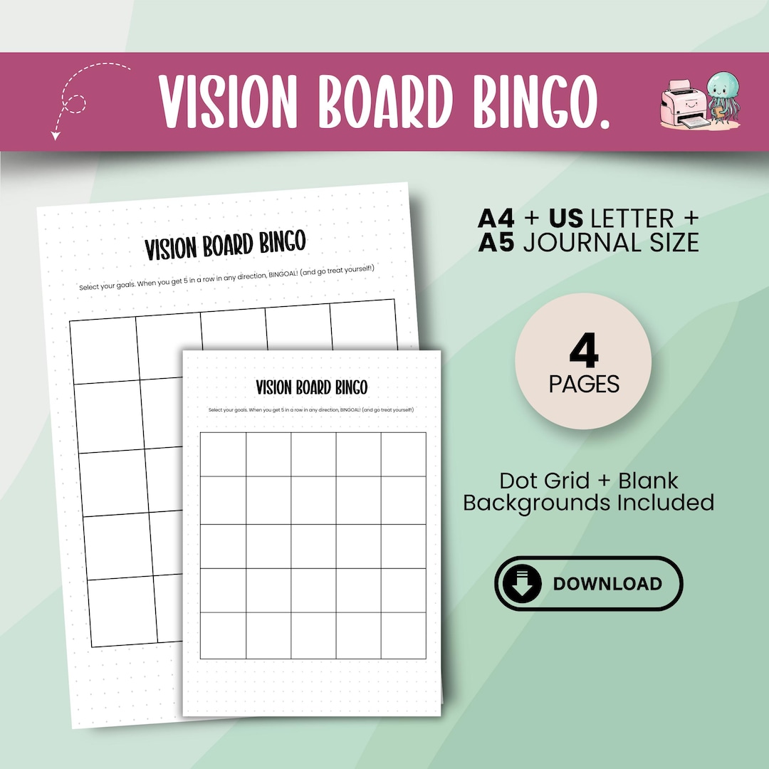 Vision Board Bingo Game: Printable Goal Planner (A4/A5/USL) (digital ...
