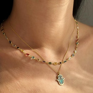 Multicolor Layering Necklace, Colorful Diamond Necklace, Dainty Multi-Stone Necklace, 925 Sterling Silver Stack Jewelry Gift Women
