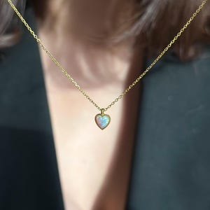 Dainty Opal Heart Necklace, Minimalist Opal Pendant Necklace, Dainty Women Heart White Opal Silver Necklace, Tiny Opal Heart Necklace