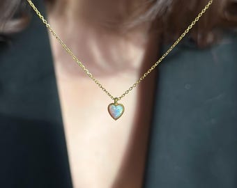 Zierliche Opal Herz Kette: 925 Sterling Silber Anhänger