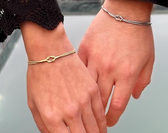 Love Knot Bracelet: Sterling Silver Double Chain Couple Set