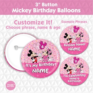 Disney Birthday Girl Pin Button - Mickey Minnie Mouse Birthday Button Pin - Pink Birthday Button Pin - Mickey Balloon Birthday Pin Button