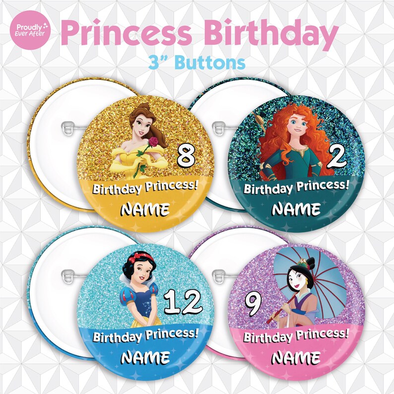 Princess Button Disney Princess Birthday Glitter 3