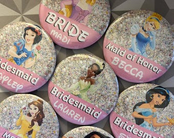 Disney Bachelorette Party 3" Button Pins - Princess Bride Maid of Honor Bridesmaid - Bachelorette Wedding