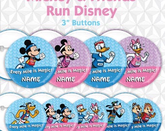 Run Disney 3" Buttons - Mickey Mouse & Friends