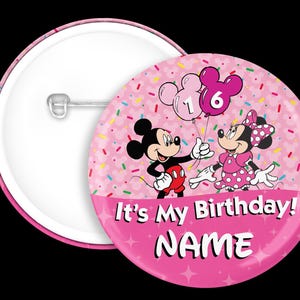 Disney Birthday Girl 3" Pin Button - Pink Mickey Minnie Mouse Balloon Birthday image 3