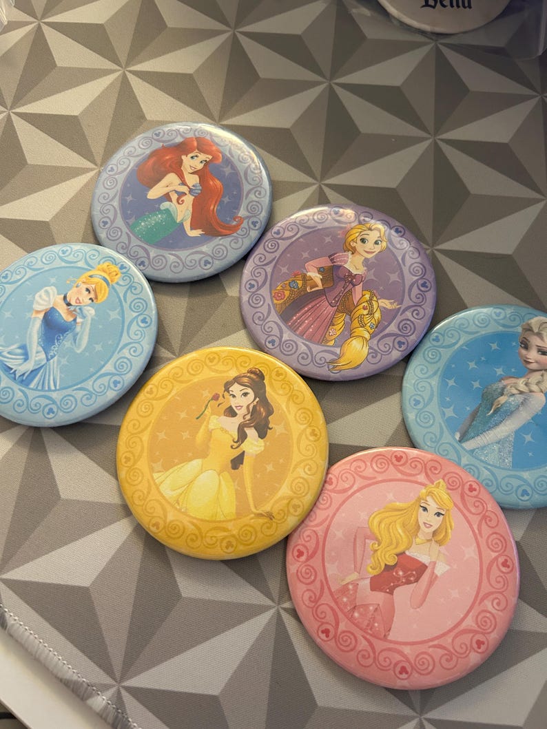Princess Button Disney Princess Coquette Pin Button - Moana Cinderella Rapunzel Ariel ...