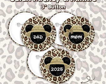 Safari Mickey Minnie Mouse 3" Button - Animal Kingdom Cheetah Print