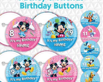 Disney Mickey Mouse & Friends Birthday Button - Minnie Mouse Goofy Donald Daisy Duck Pluto