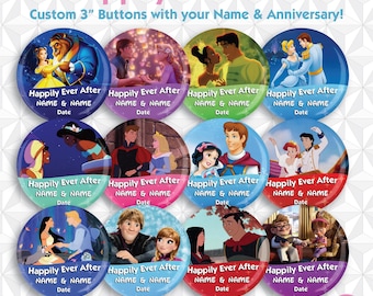 Botón de 7,6 cm "Felices para siempre" de Disney: regalo para parejas, bodas y lunas de miel