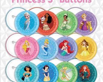 Disney Princess Coquette Pin Button - Moana Cinderella Rapunzel Ariel Tiana Snow White Aurora