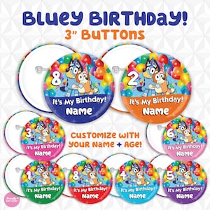 Bluey & Bingo Birthday Button - Bluey Bingo Birthday Party Favors