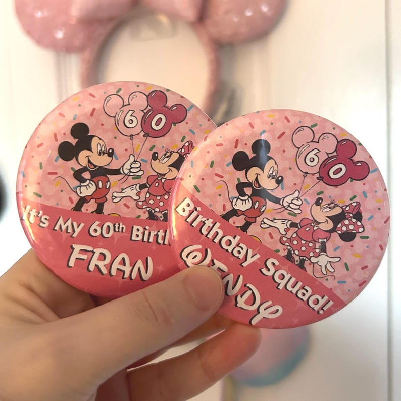 Disney Birthday Girl 3" Pin Button - Pink Mickey Minnie Mouse Balloon Birthday image 2