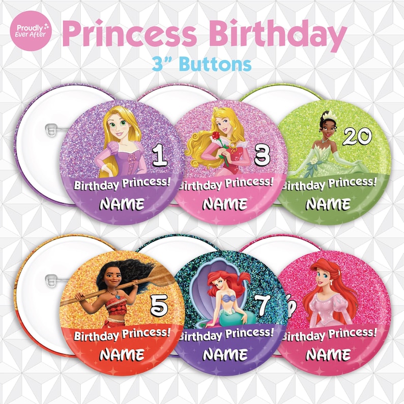 Princess Button Disney Princess Birthday Glitter 3