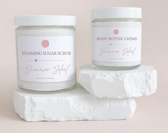 Pflege Set | Gepeitschte Körperbutter & Schaumzucker-Peeling | Kokos- und Vanille-Feuchtigkeitscreme | Kokos Bad und Dusche