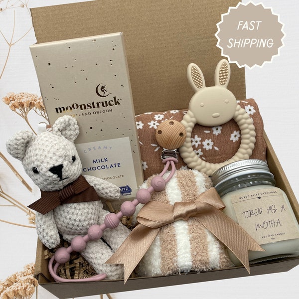 New Mom and Baby Gift Box For Woman Postpartum Gift Basket, Push Present for Wife, Gender Neutral Baby Gift For Her, Care Package New Mom