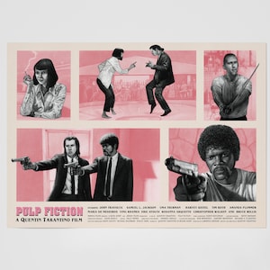 Pulp Fiction Quentin Tarantino Movie Poster Print A5 - Illustration Pencil Art Artwork Fanart Alternative Film Poster Retro Wall Decor