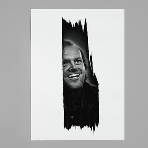 Impressão artística A4 de The Shining - pôster de filme, arte alternativa para filmes, Here&#39;s Johnny Horror, Stanley Kubrick, arte a lápis, Jack Nicholson, decoração de parede em preto e branco