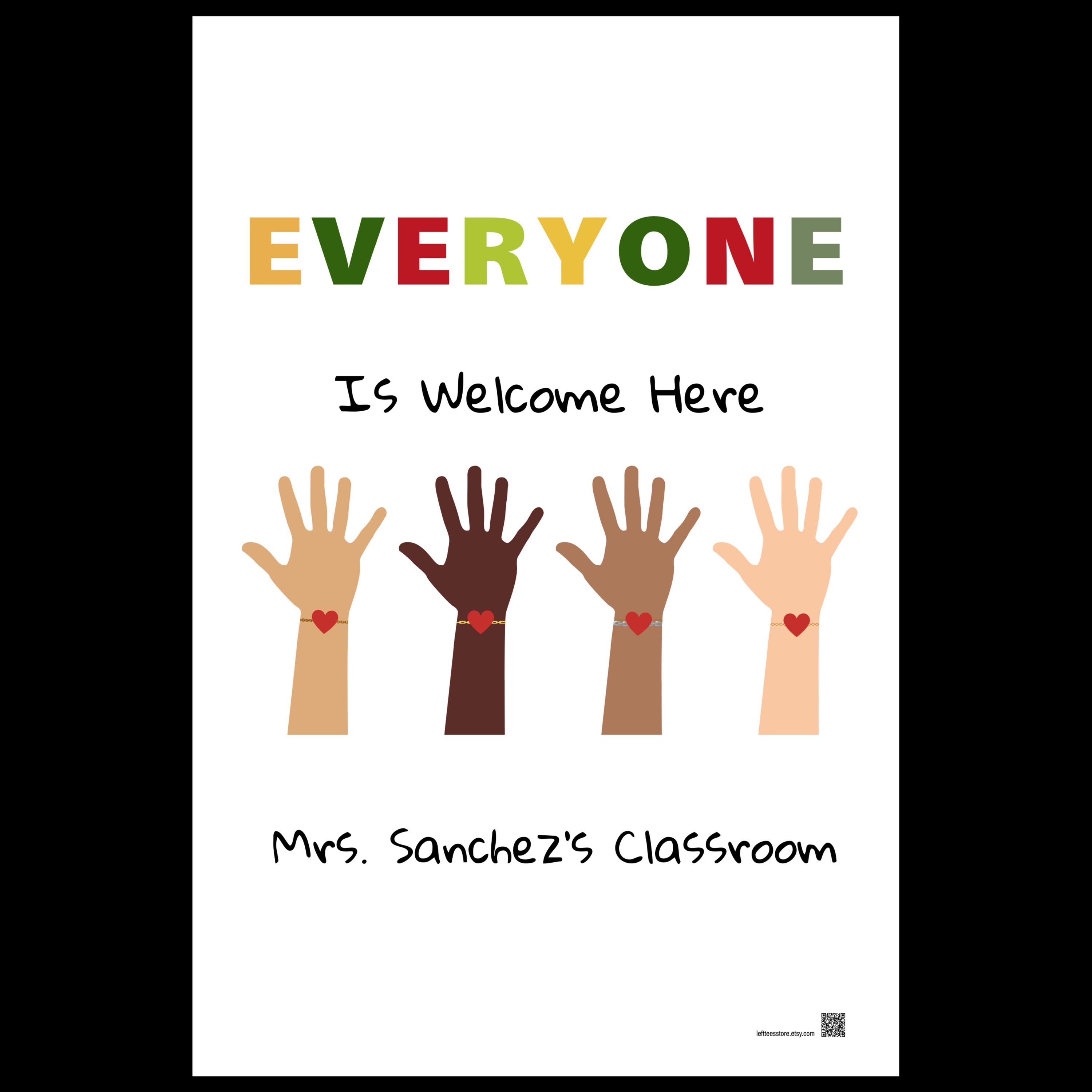 Personalized Everyone Is Welcome Here Poster, Inclusive Everyone Sign, Idaho Controversy Wall Art, Multiracial Classroom Acceptance Sign v2