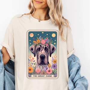 グレートデーン犬用シャツ、コンフォートカラーズ® パーソナライズ犬用タロットカード T シャツ、グレートデーン スウェットシャツ犬用 T シャツ、タロットカード シャツ、ポインター犬ママ