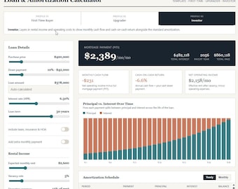 Interactive Mortgage Calculator | Amortization Schedule, First-Time Buyer Tool (Digital Download)